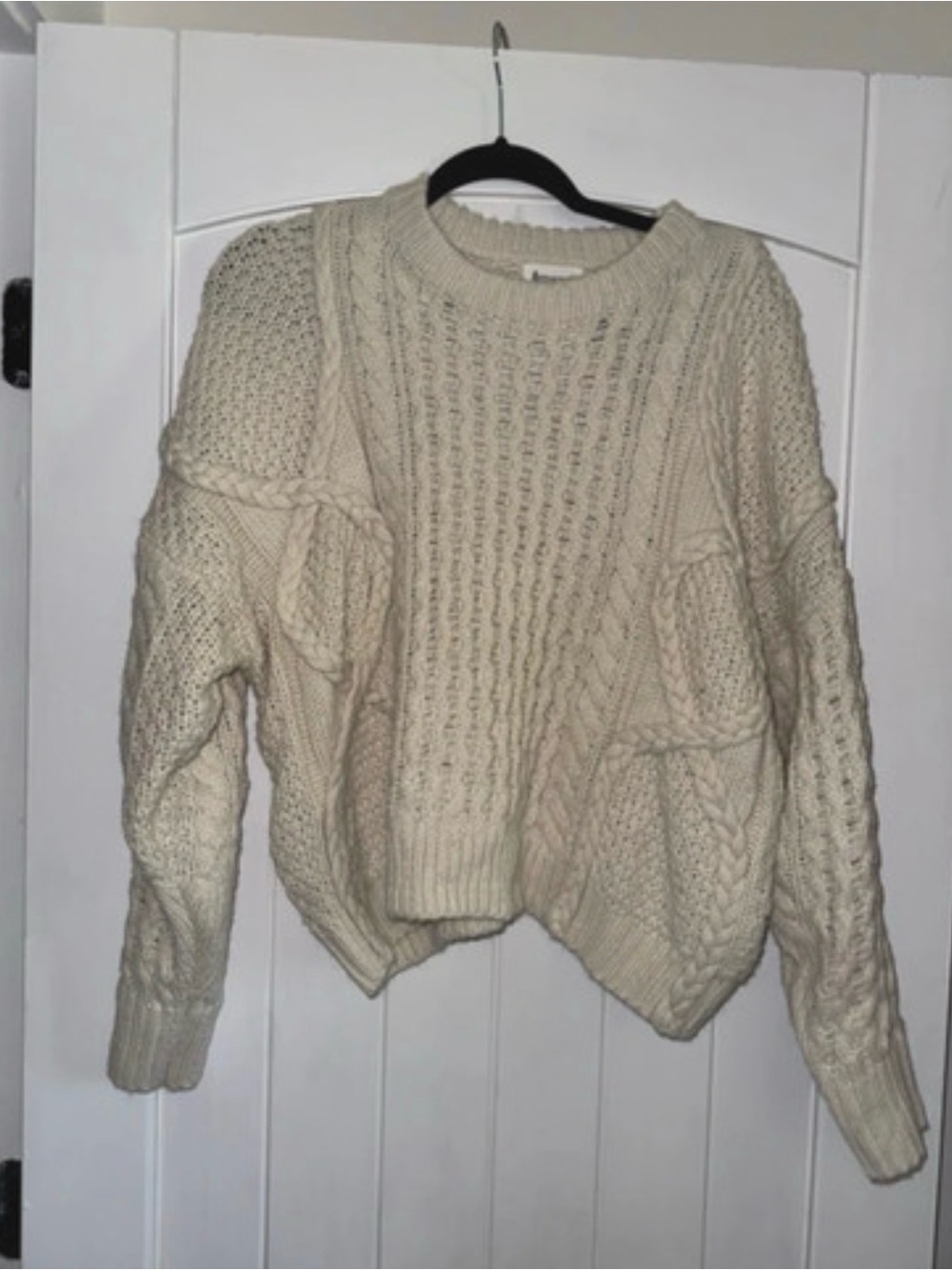 Cream Cable Knit Crewneck Sweater - Women's Cozy Pullover